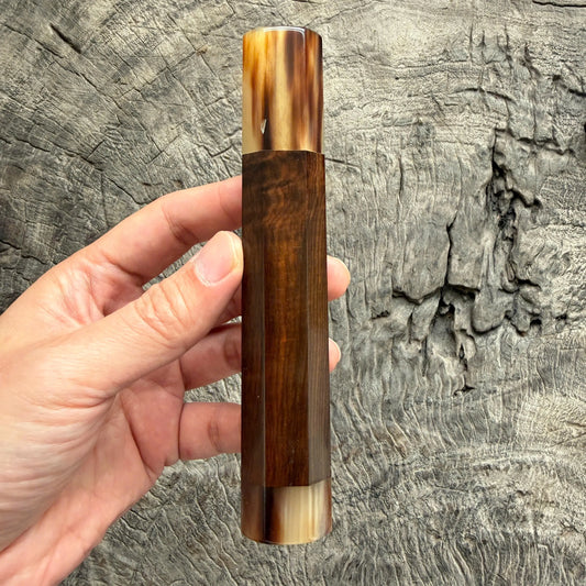 I - 10 Nice Curly Siamese Rosewood Wa handle, Marble horn Ferrule and Endcap - 145 mm