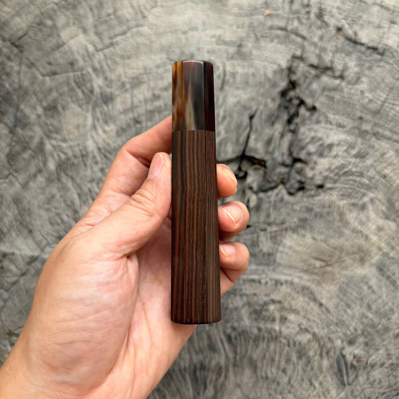 I - 5 Macassar Ebony Wa handle, Marble horn ferrule, 125mm for petty