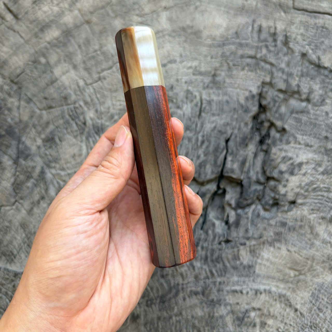 I - Cool Black Red Siamese Rosewood Wa handle, Marble Ivory Horn Ferrule, 145 mm handle