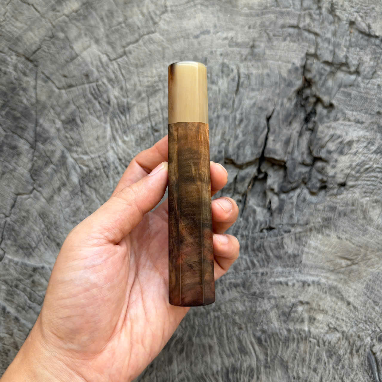 I- Cool Peacock-tail Curly Siamese Rosewood Wa handle, White horn Ferrule, 135mm handle