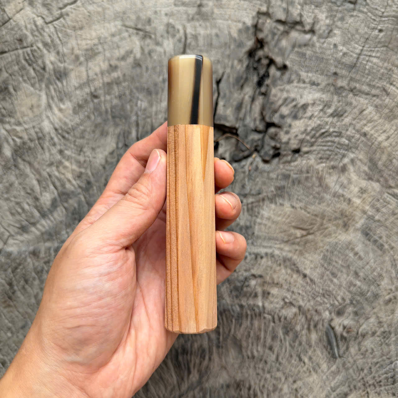 I - 10 Japanese Cedar Wa handle,  Marble Horn Ferrule, 140mm handle