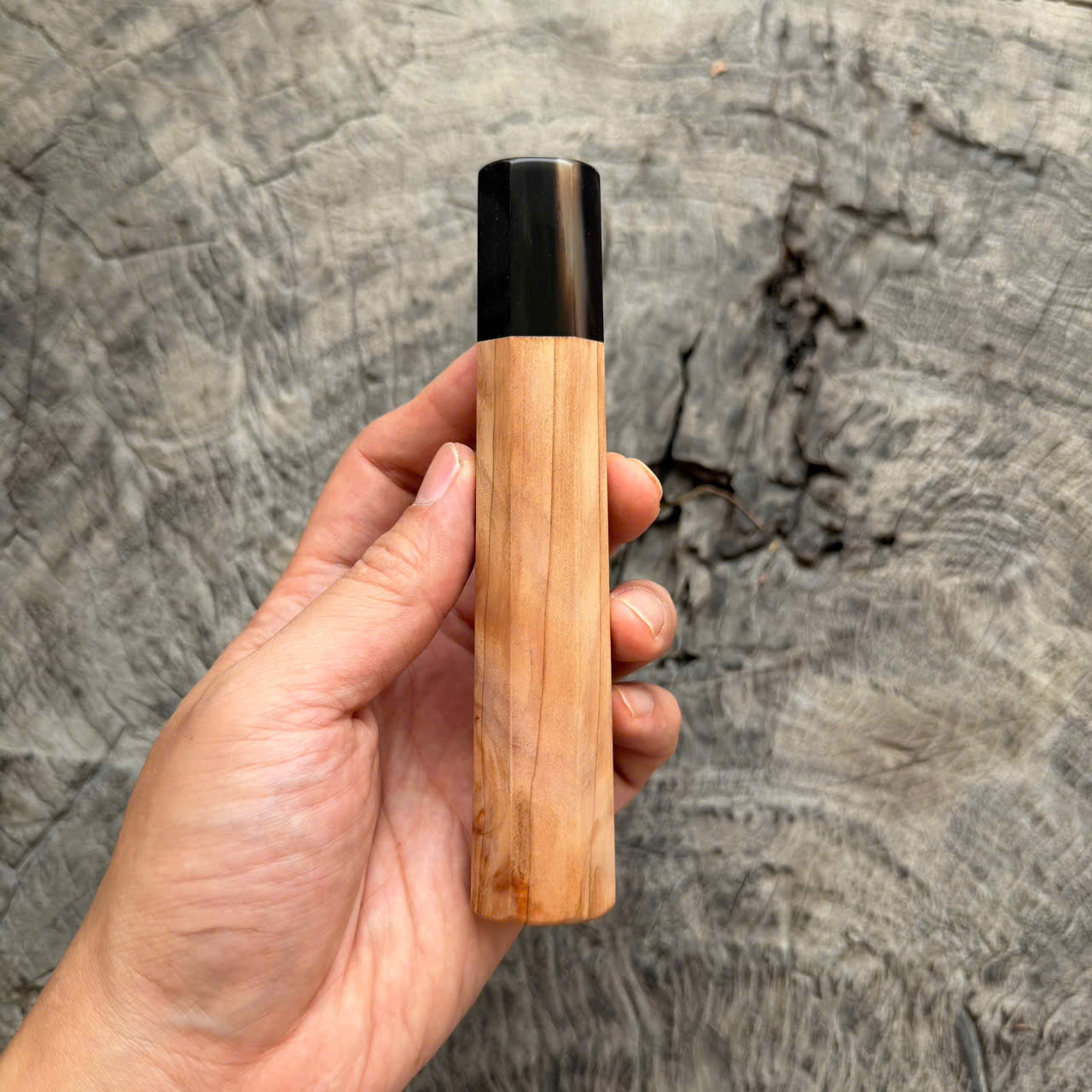 I - 16 Japanese Tamamoku Cedar Wa handle,  Dark Marble Horn Ferrule, 140mm handle