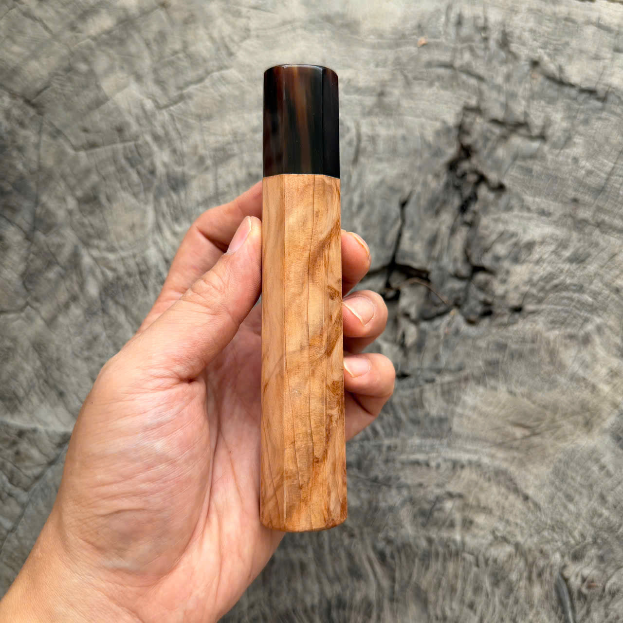 I - 16 Japanese Tamamoku Cedar Wa handle,  Dark Marble Horn Ferrule, 140mm handle