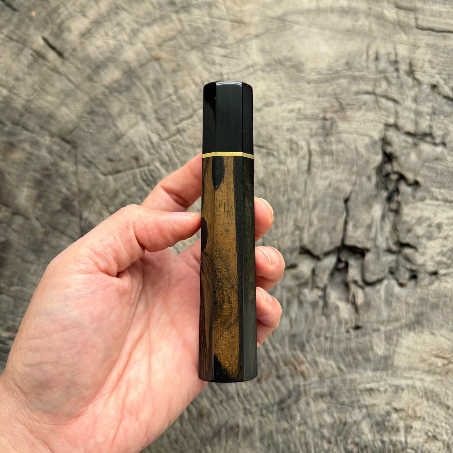 I - 4 Two tone Ebony Wa handle, Black horn ferrule, brass spacer- 130mm