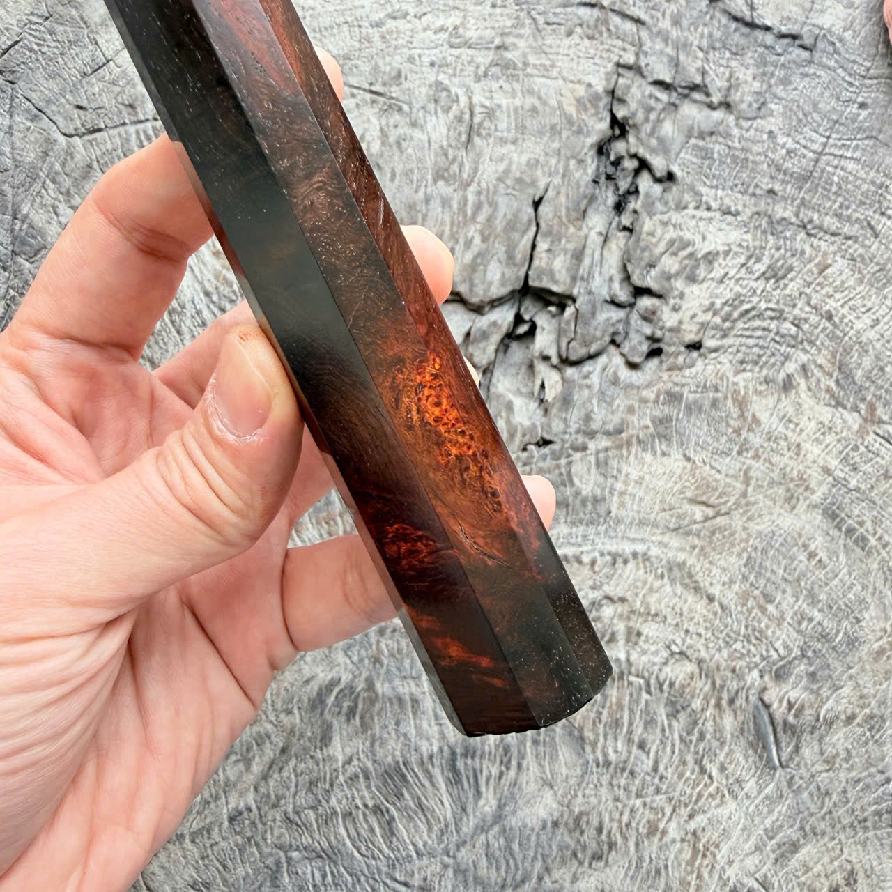I - Super Rare Natural Burl Red Black Siamese Rosewood Wa handle, Mono , 140mm