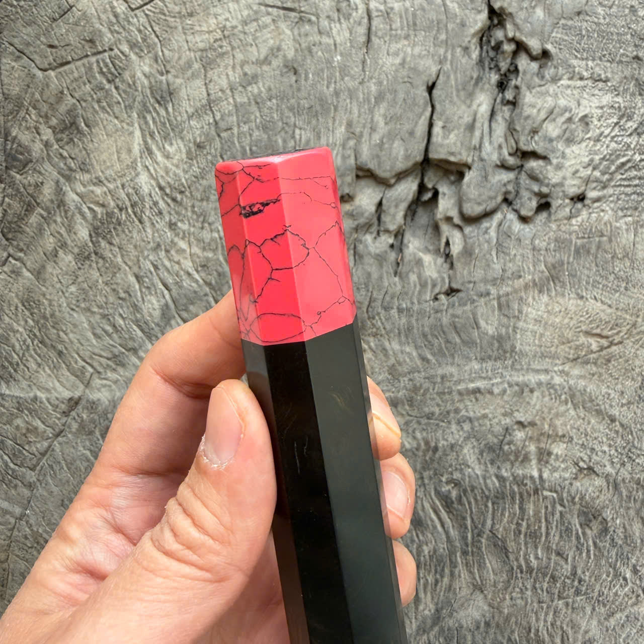 I - 3  Ebony wood Wa handle - Red Black Stone ferrule - 140 mm