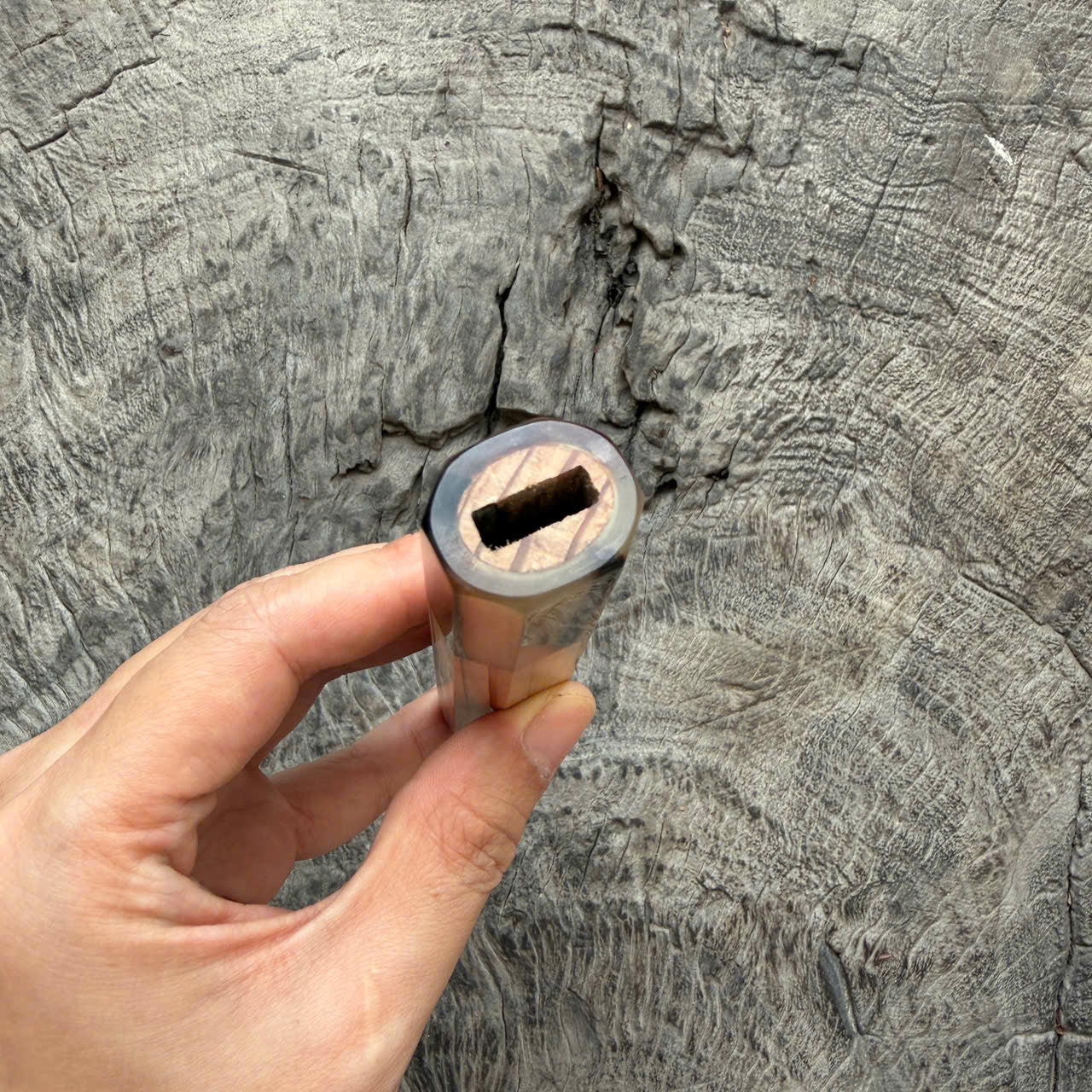 I - 16 Japanese Tamamoku Cedar Wa handle,  Dark Marble Horn Ferrule, 140mm handle