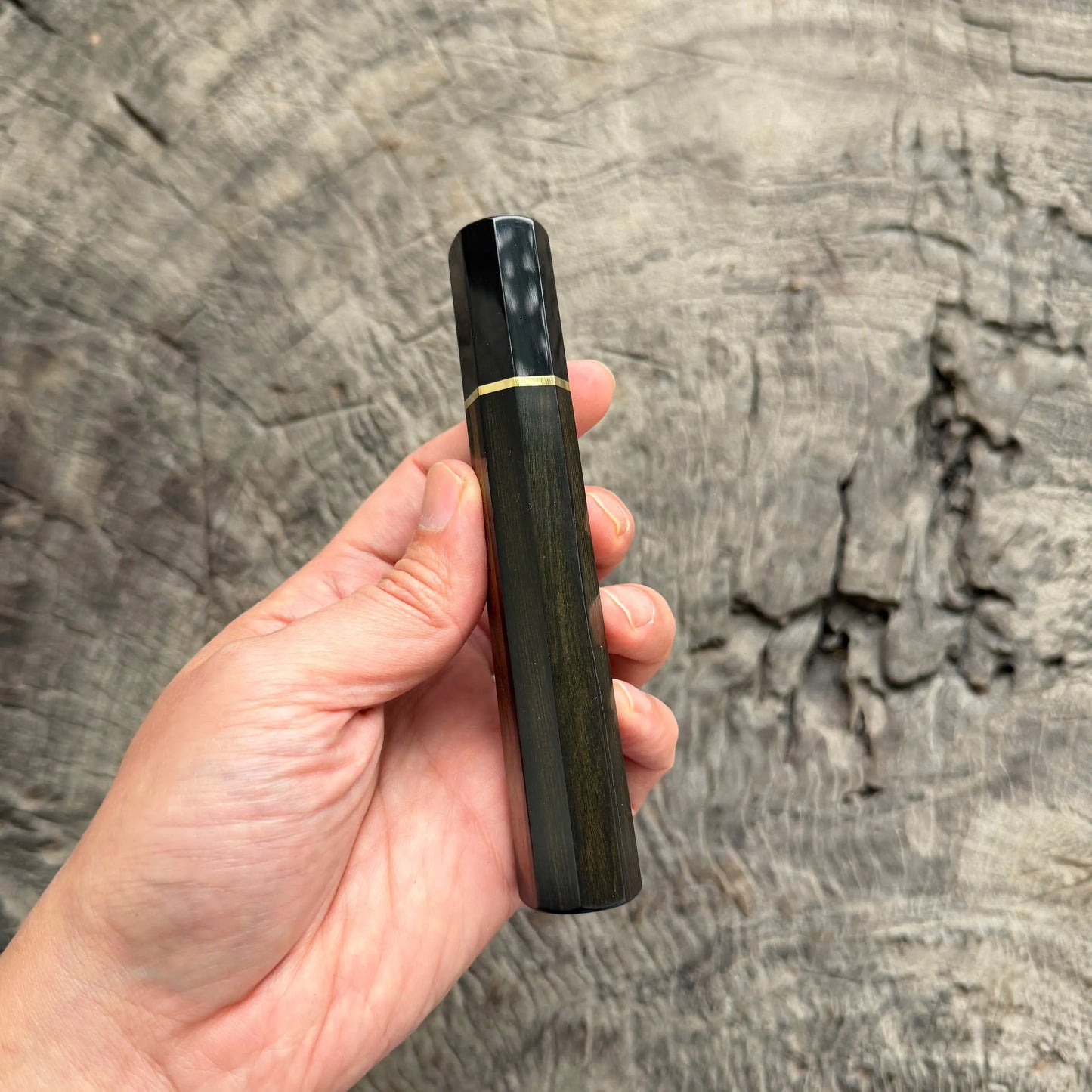 I - 4 Two tone Ebony Wa handle, Black horn ferrule, brass spacer- 130mm