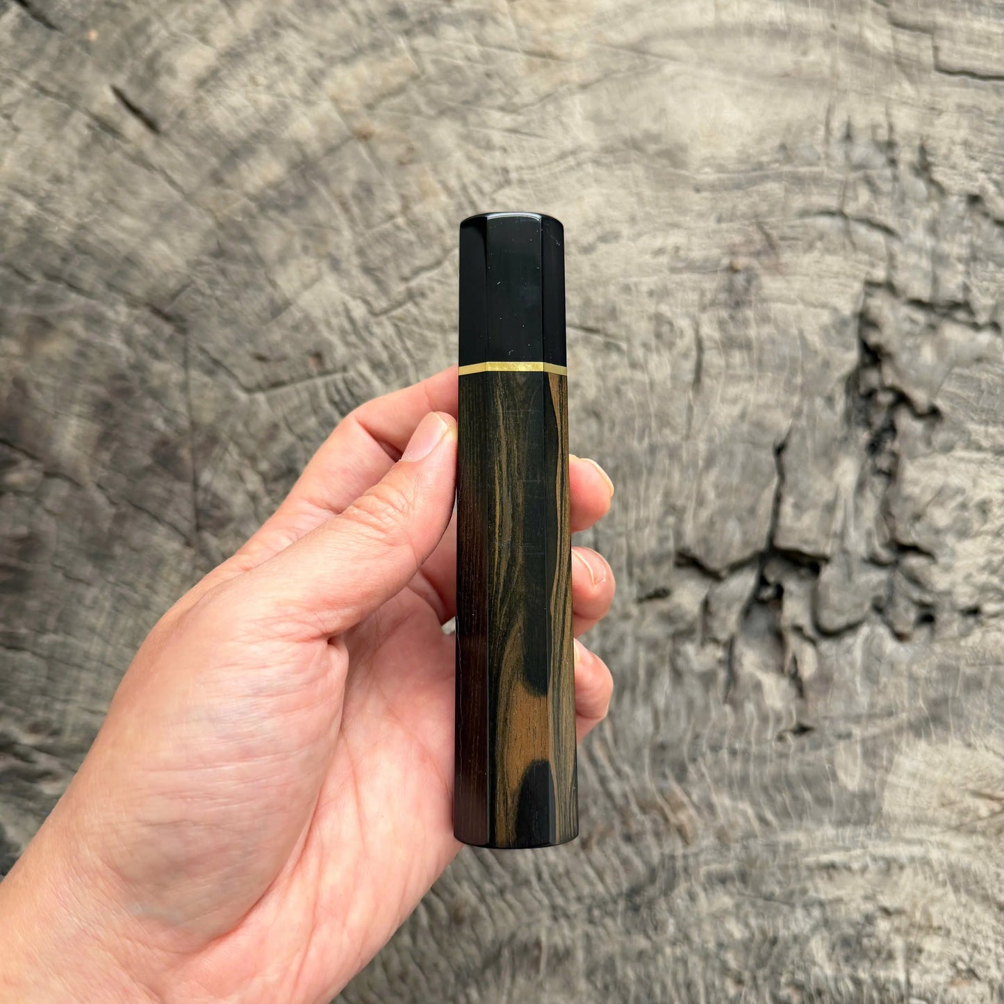 I - 4 Two tone Ebony Wa handle, Black horn ferrule, brass spacer- 130mm