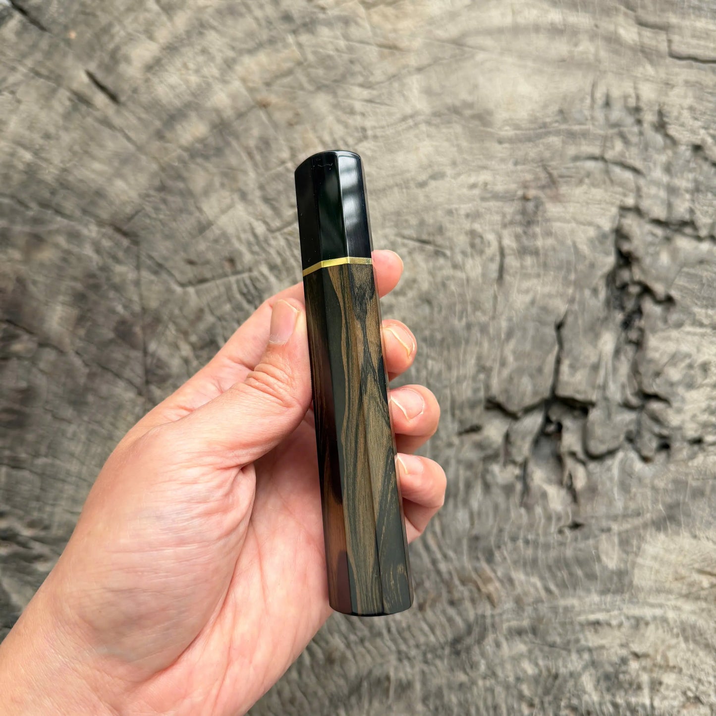 I - 4 Two tone Ebony Wa handle, Black horn ferrule, brass spacer- 130mm