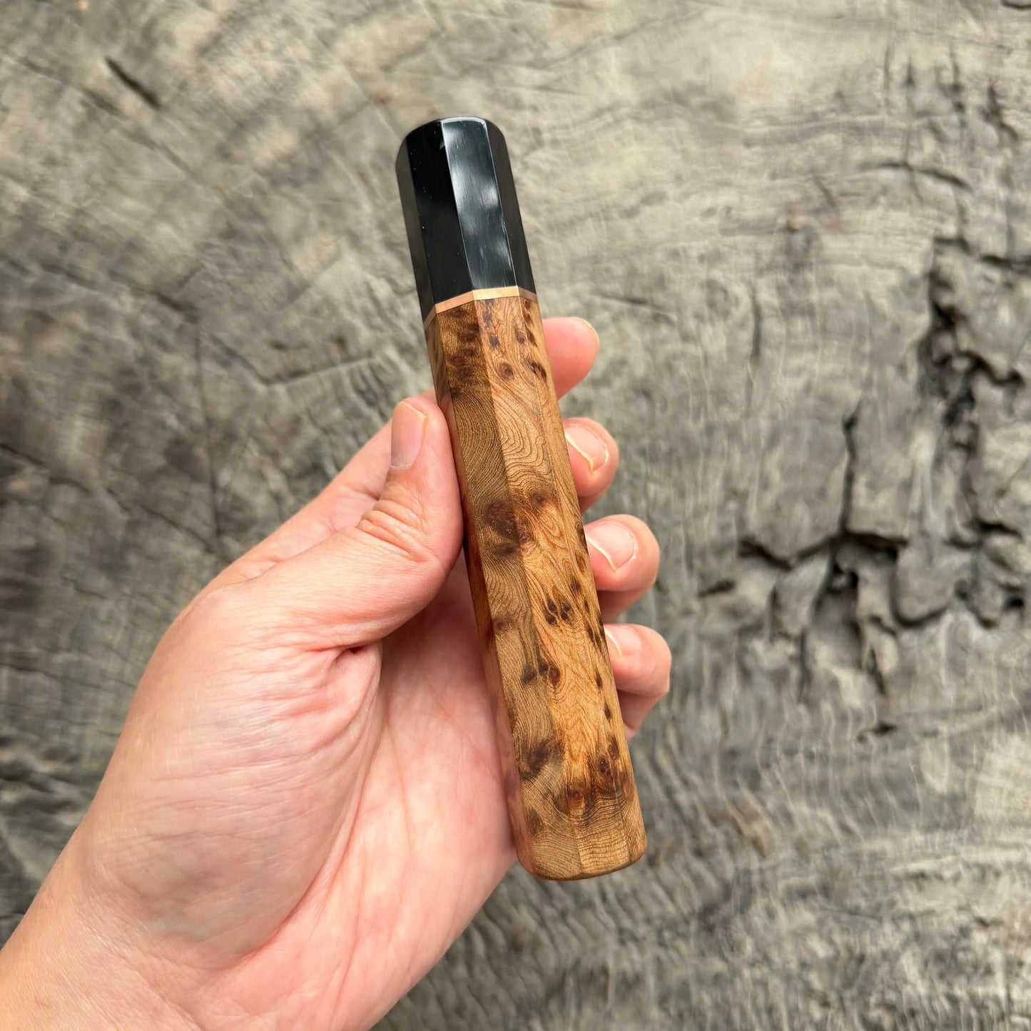 I - 6 Viet Cedar Burl Wood Wa handle, Black Horn Ferrule, Copper spacer- 145 mm