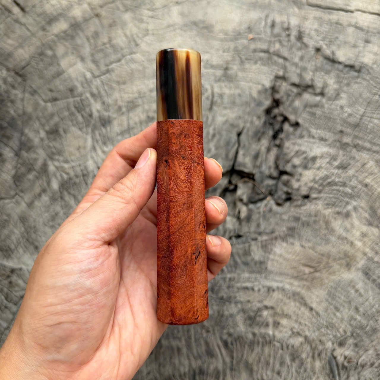 I - 20 Red Amboyna Burl Wa handle, Marble Horn Ferrule, 140mm handle