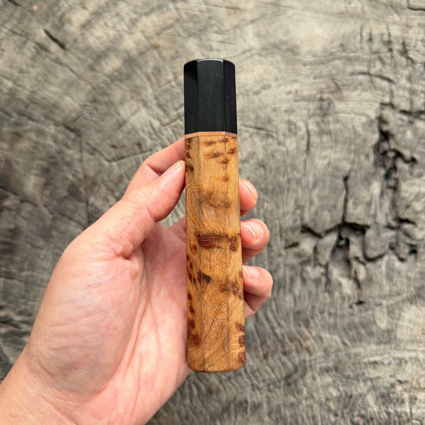 I - 6 Viet Cedar Burl Wood Wa handle, Black Horn Ferrule, Copper spacer- 145 mm