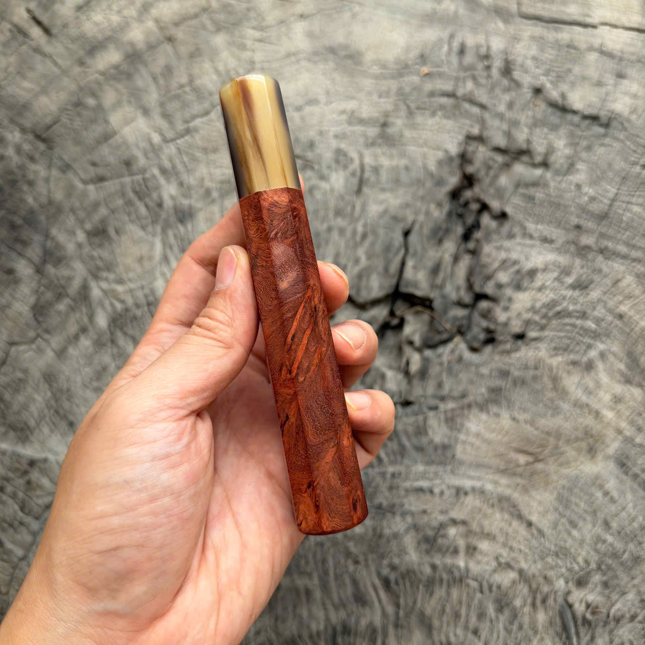 I - 20 Red Amboyna Burl Wa handle, Marble Horn Ferrule, 140mm handle