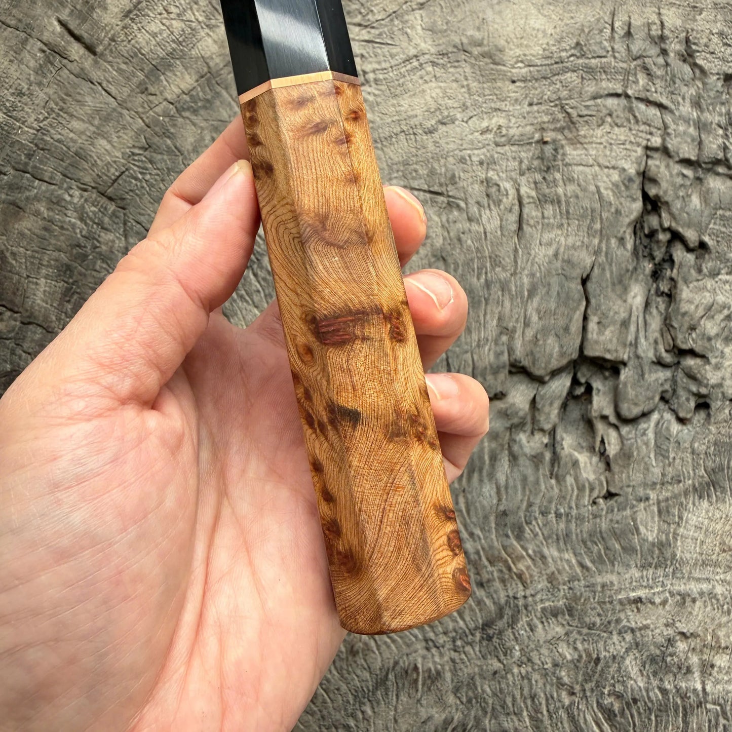 I - 6 Viet Cedar Burl Wood Wa handle, Black Horn Ferrule, Copper spacer- 145 mm