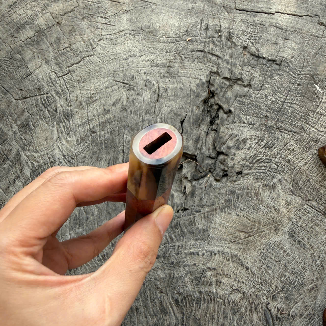 I - 20 Red Amboyna Burl Wa handle, Marble Horn Ferrule, 140mm handle