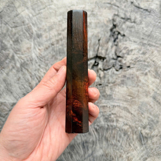 I - Super Rare Natural Burl Red Black Siamese Rosewood Wa handle, Mono , 140mm