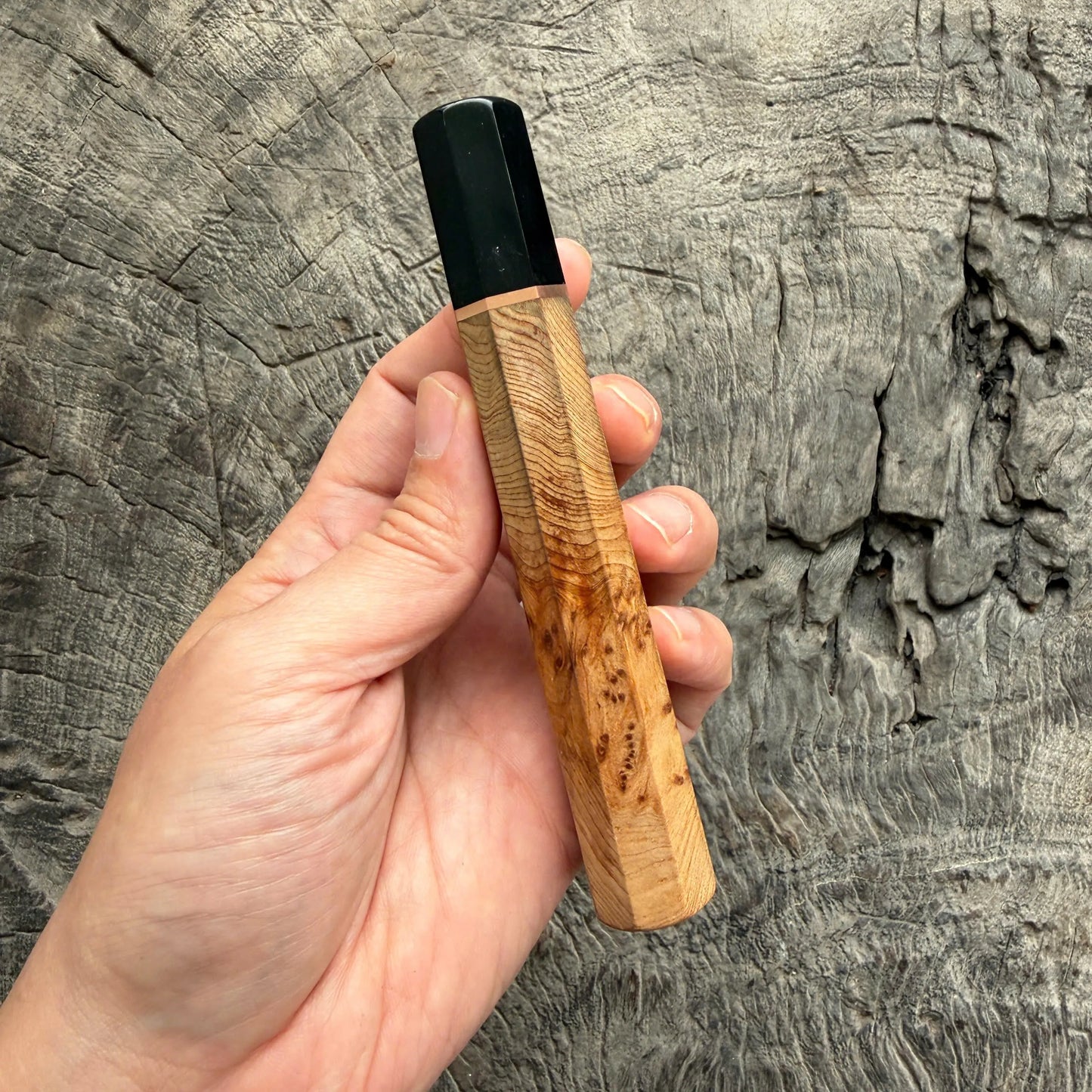 I- 7  Viet Cedar Burl Wood Wa handle, Black Horn Ferrule, Copper spacer- 135mm