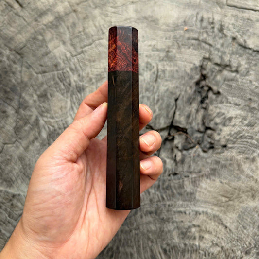 I - Cool Black Curly Siamese Rosewood Wa handle, Honduras Rosewood Burl Ferrule, 140mm handle
