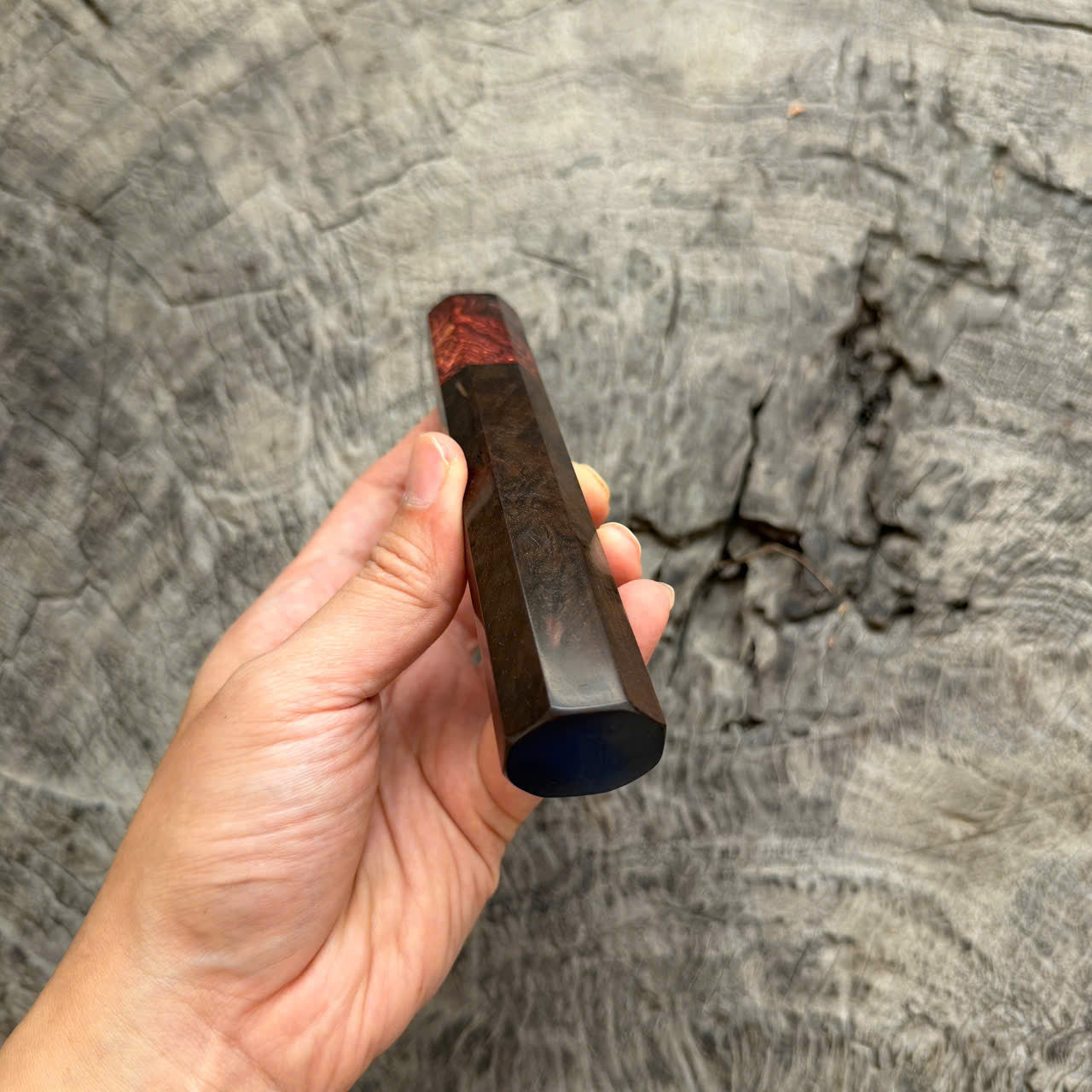 I - Cool Black Curly Siamese Rosewood Wa handle, Honduras Rosewood Burl Ferrule, 140mm handle