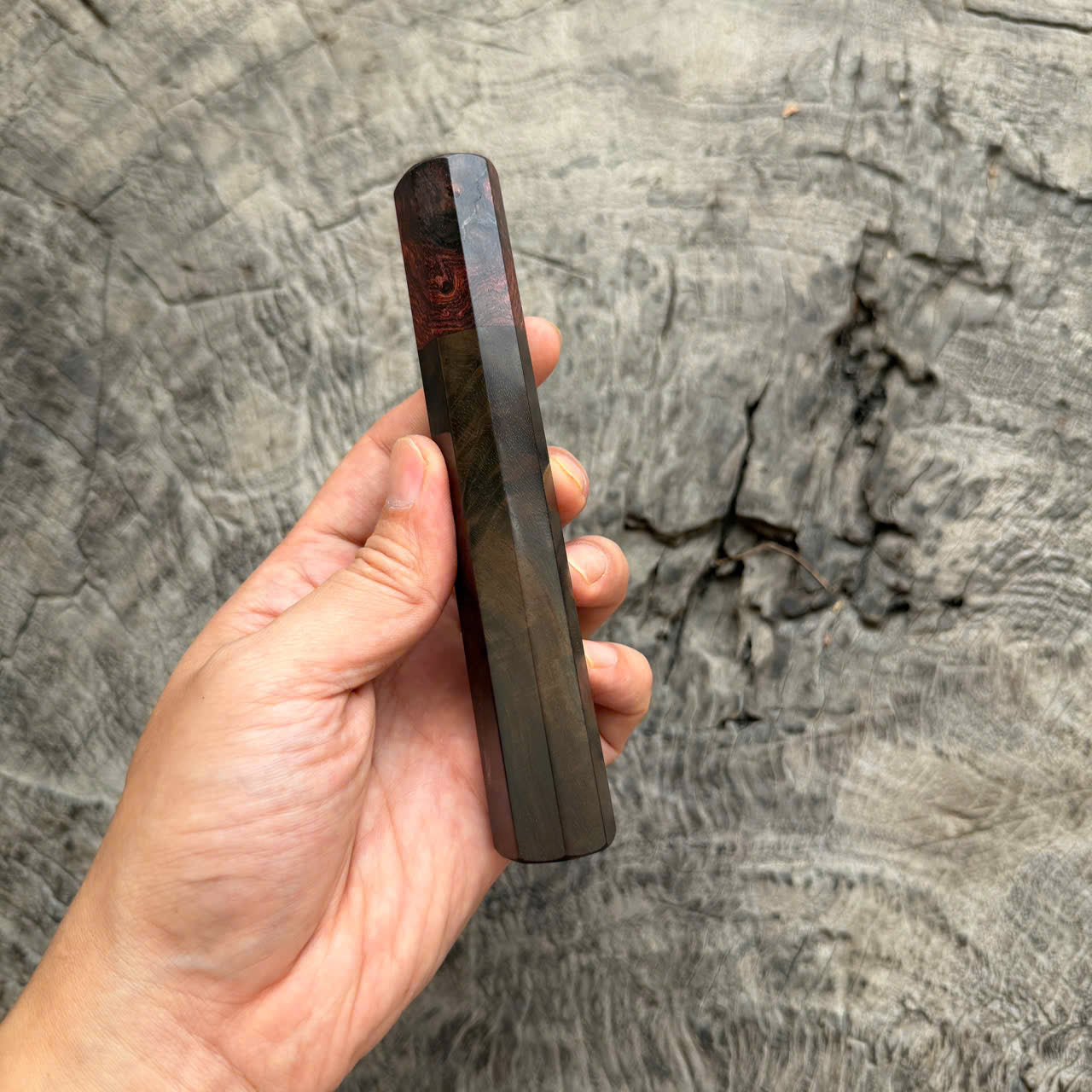 I - Cool Black Curly Siamese Rosewood Wa handle, Honduras Rosewood Burl Ferrule, 140mm handle