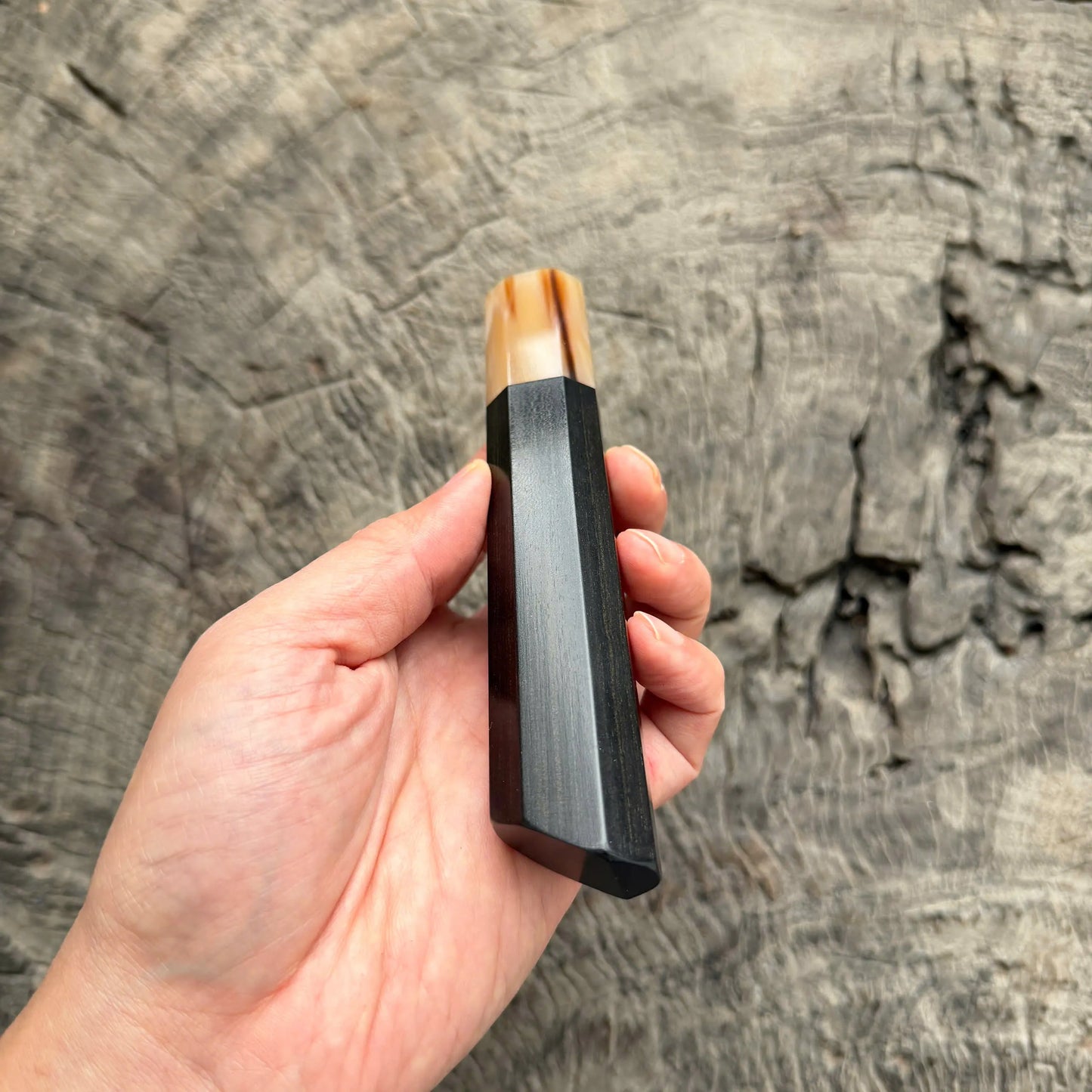 I - 20 Ebony wood wa ,Marble horn ferrule, Diagonal cut - 140mm