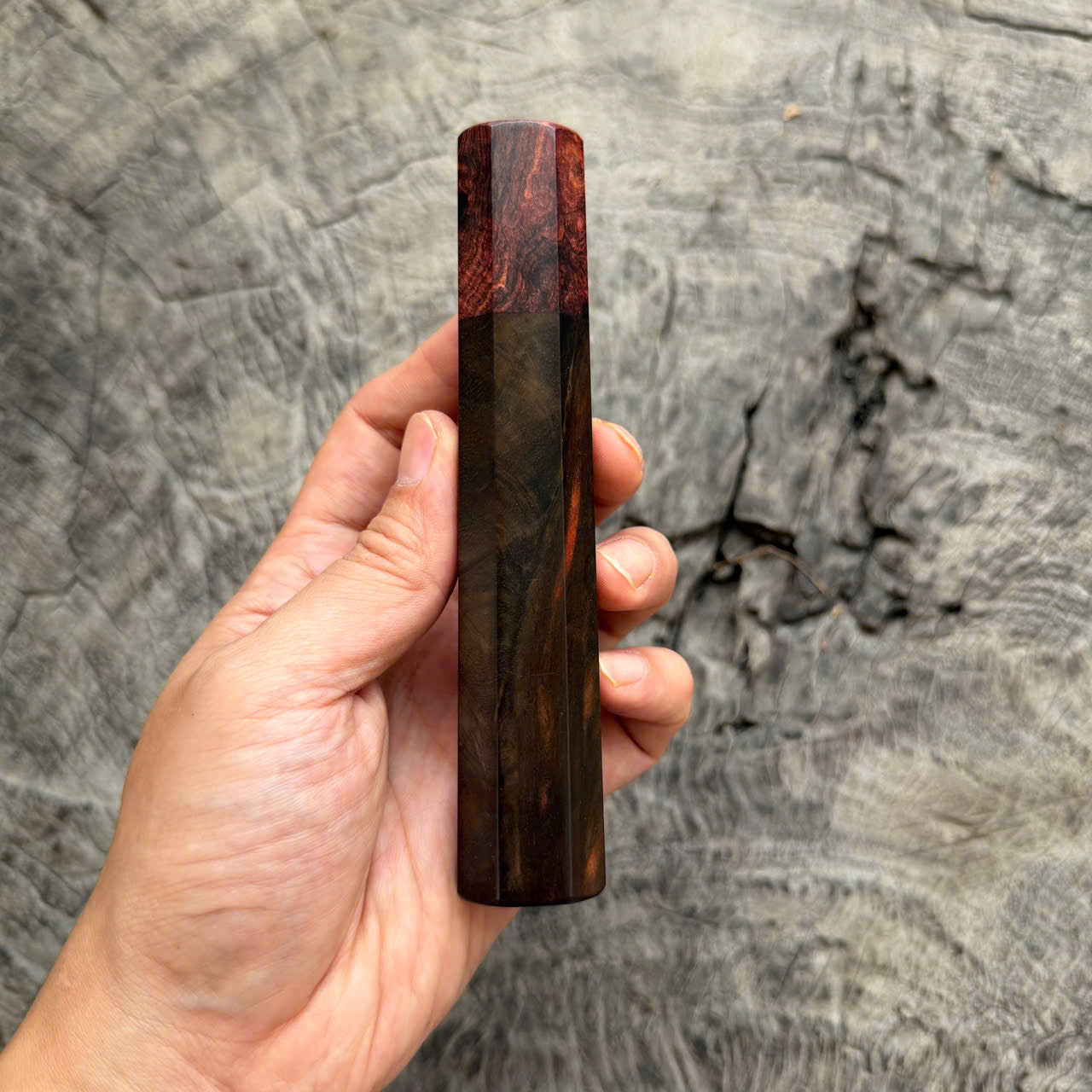 I - Cool Black Curly Siamese Rosewood Wa handle, Honduras Rosewood Burl Ferrule, 140mm handle