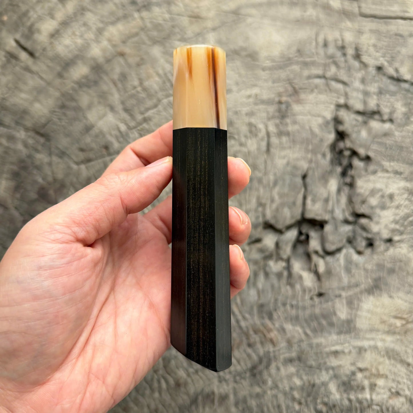 I - 20 Ebony wood wa ,Marble horn ferrule, Diagonal cut - 140mm