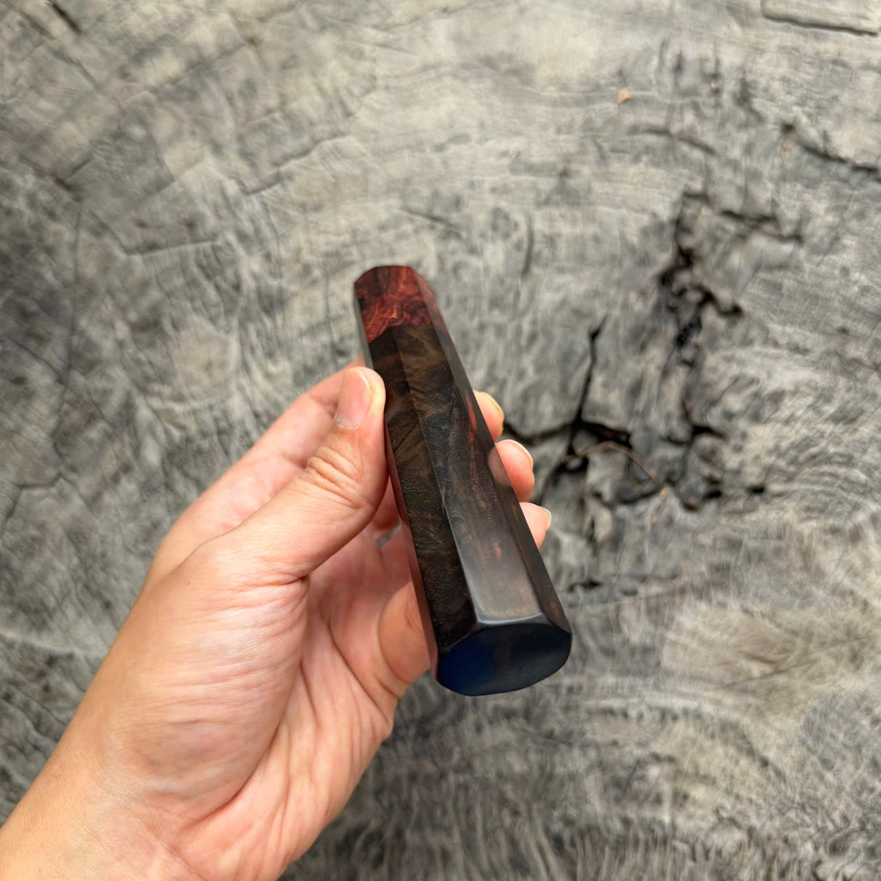 I - Cool Black Curly Siamese Rosewood Wa handle, Honduras Rosewood Burl Ferrule, 140mm handle