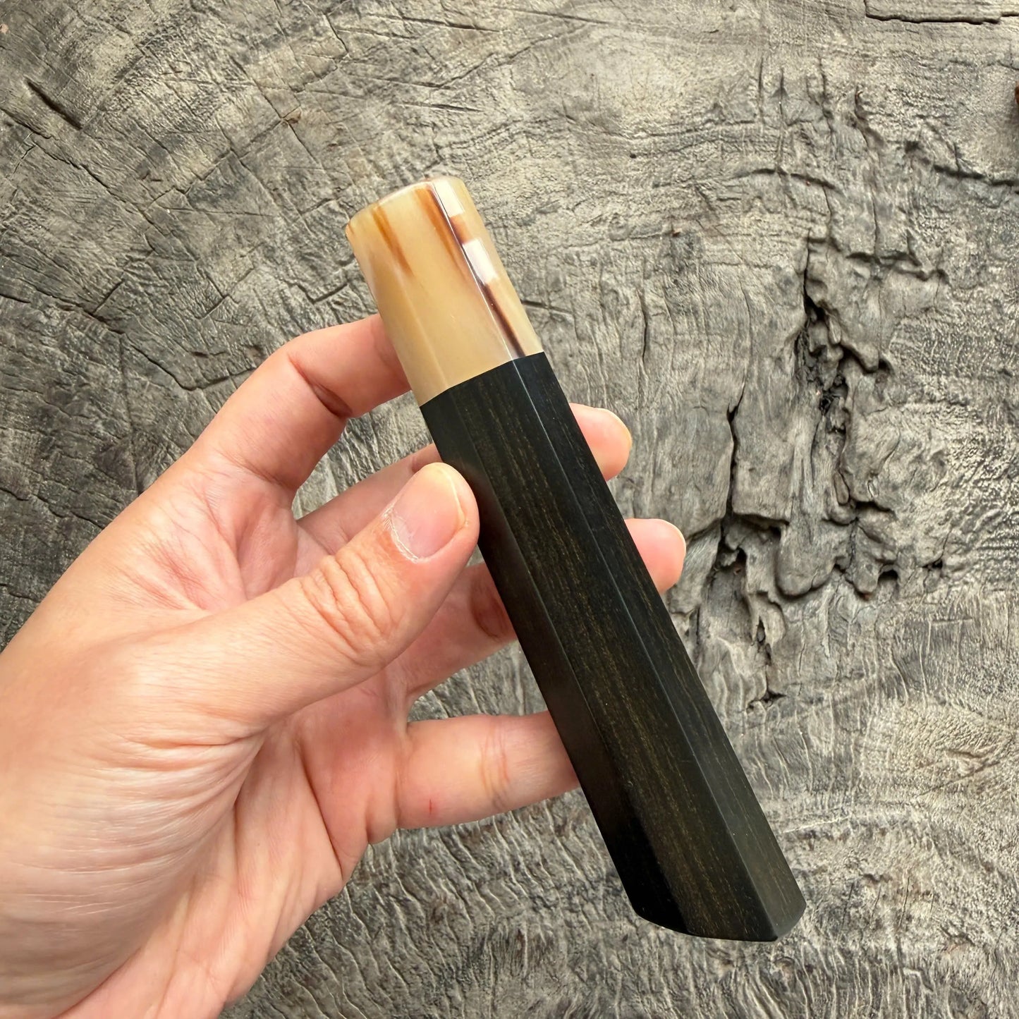 I - 20 Ebony wood wa ,Marble horn ferrule, Diagonal cut - 140mm