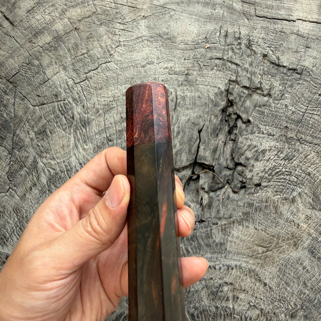 I - Cool Black Curly Siamese Rosewood Wa handle, Honduras Rosewood Burl Ferrule, 140mm handle