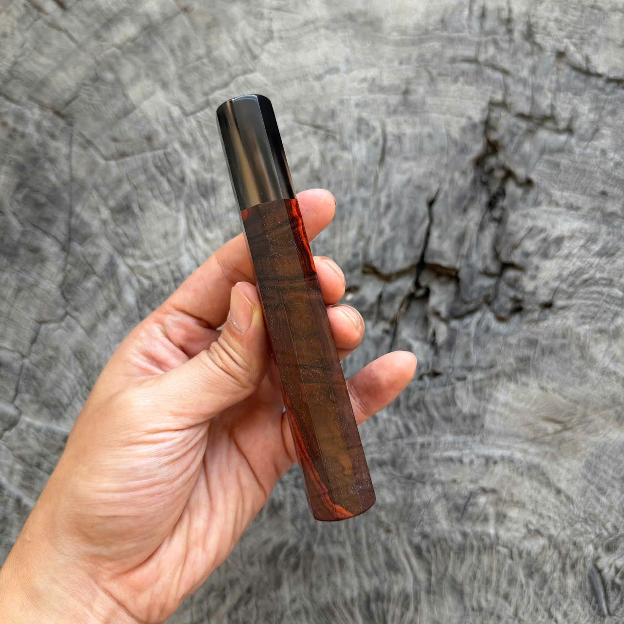 I- Curly Black Red Siamese Rosewood Wa handle, Marble horn ferrule, 135mm handle