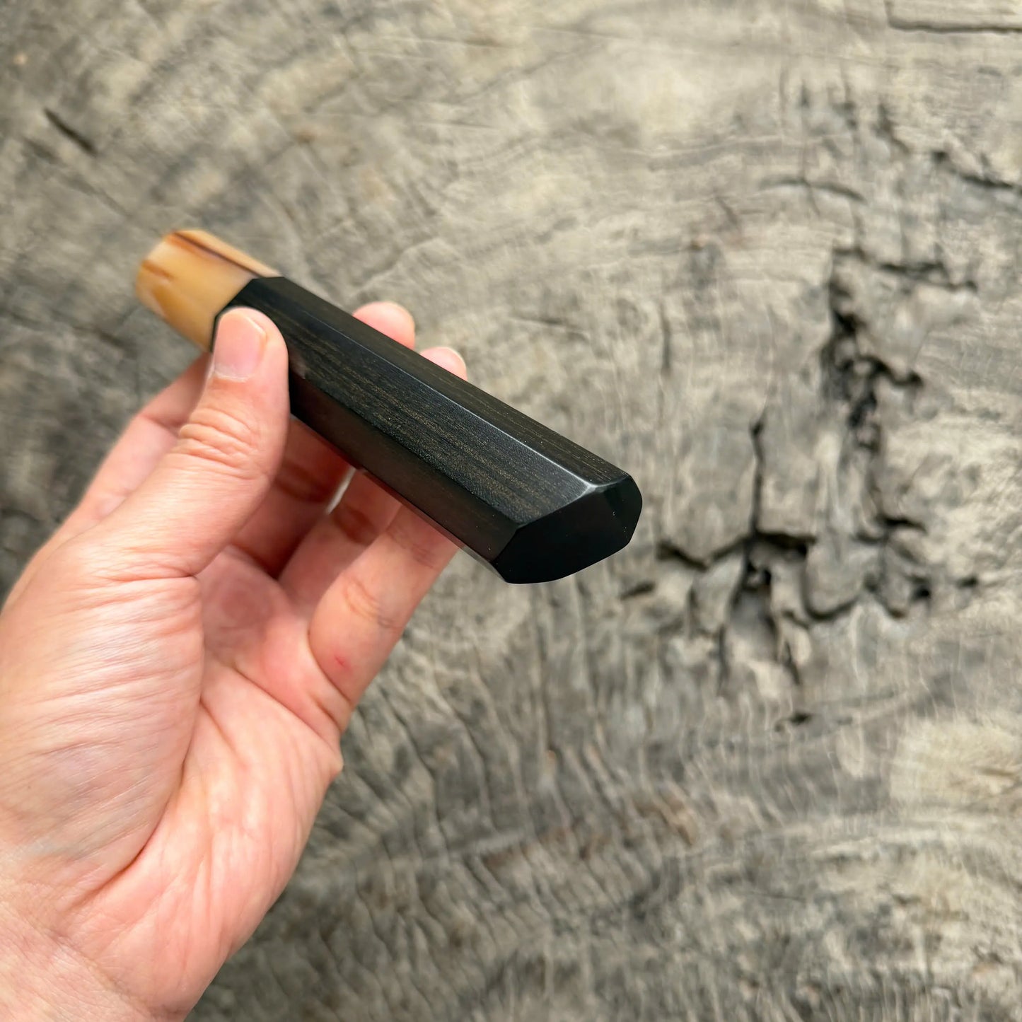 I - 20 Ebony wood wa ,Marble horn ferrule, Diagonal cut - 140mm