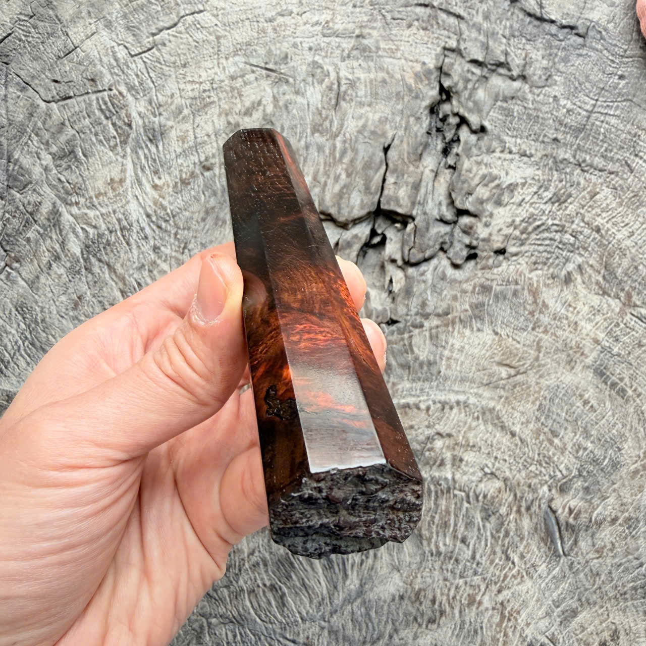 I - Super Rare Natural Burl Red Black Siamese Rosewood Wa handle, Mono , 140mm