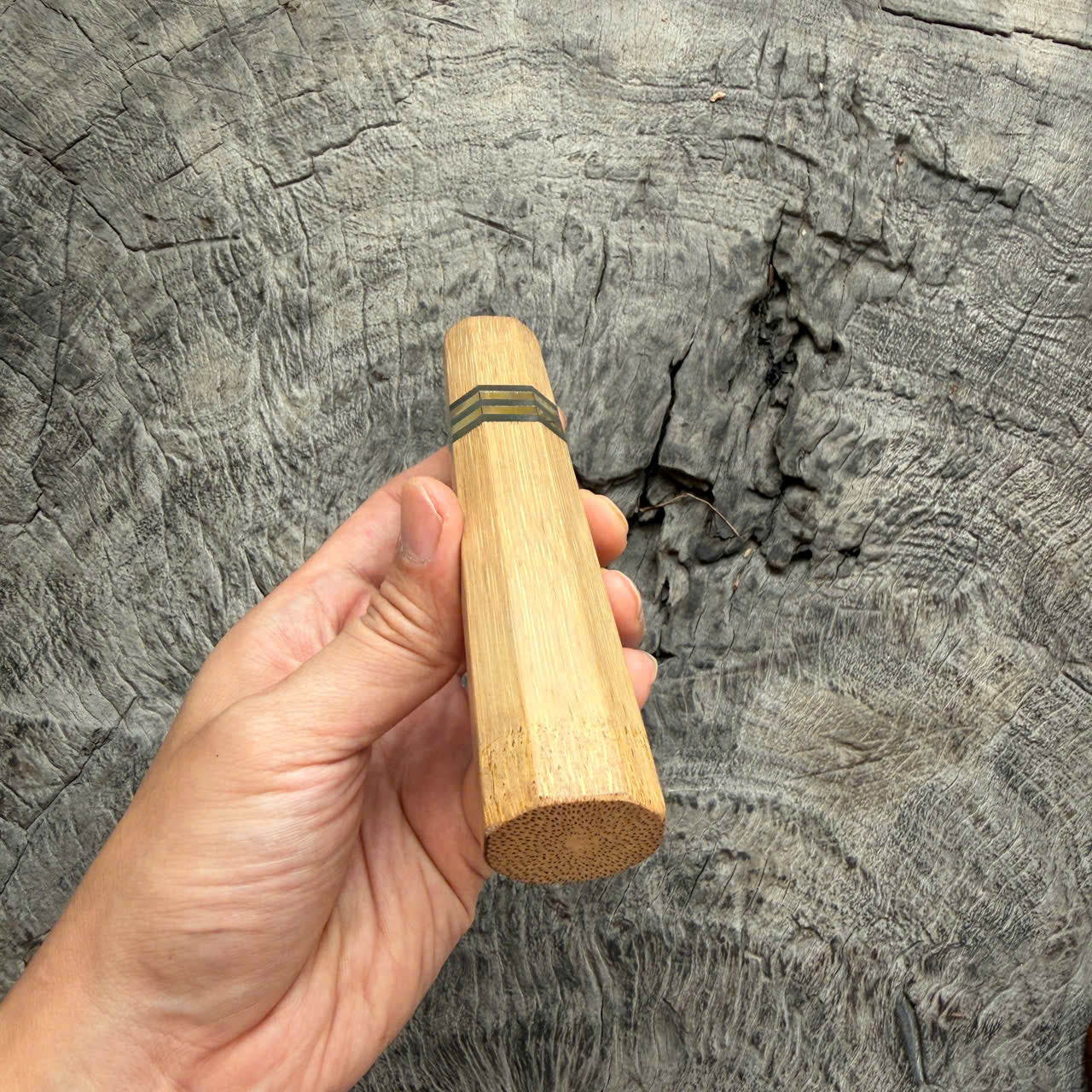 I - Cool Bamboo Wa handle, Brass and Jade spacer, 140mm handle