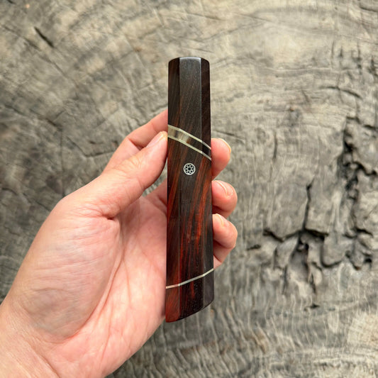 I-2 Siam Rosewood Wa handle, Cross Style with 3 Nịckel - Marble Horn Spacer, Siliver Pin- 135mm