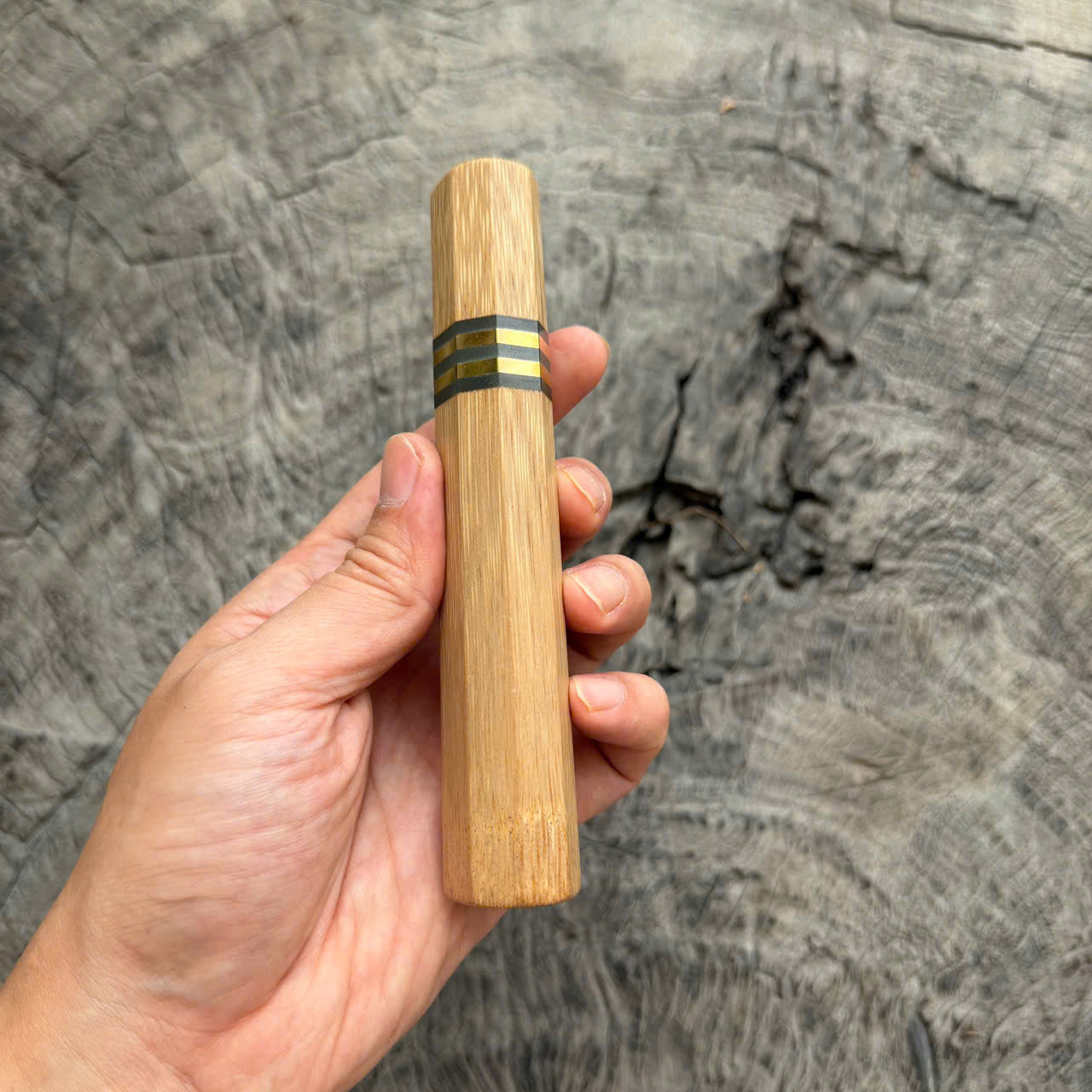 I - Cool Bamboo Wa handle, Brass and Jade spacer, 140mm handle