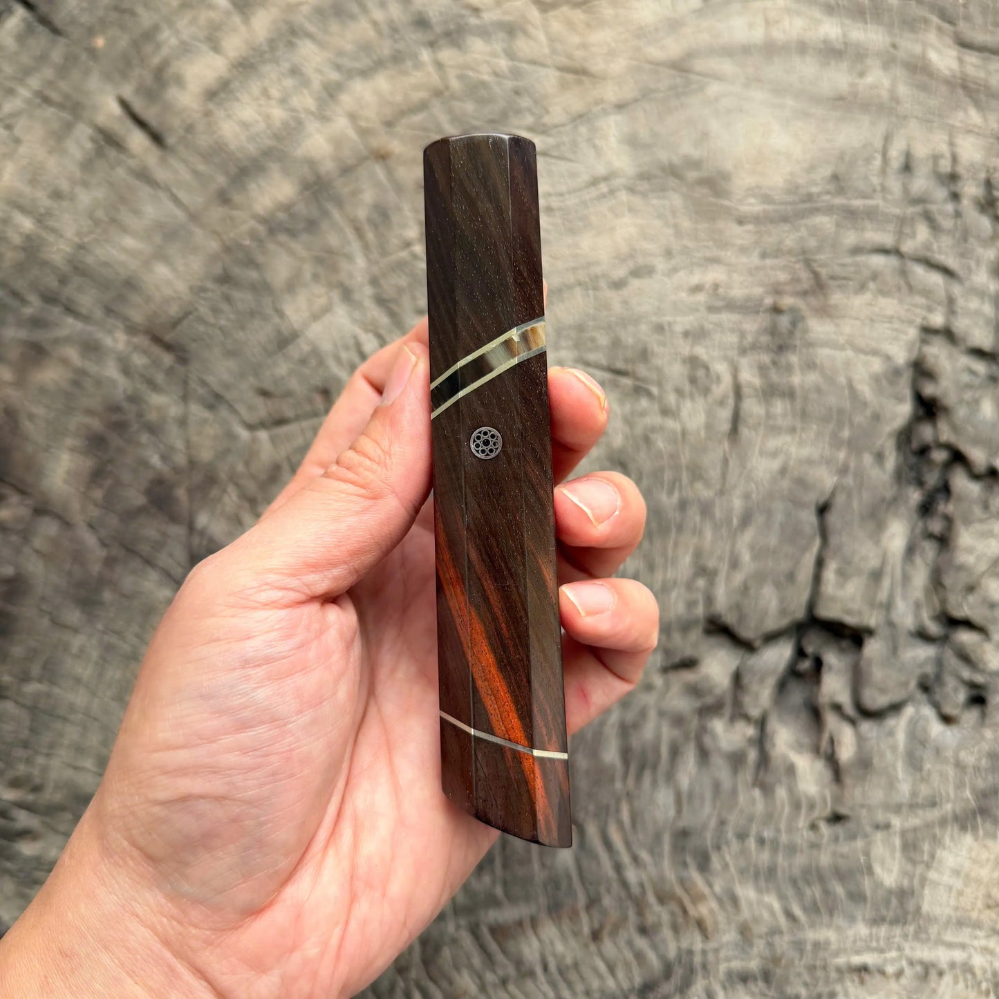 I-2 Siam Rosewood Wa handle, Cross Style with 3 Nịckel - Marble Horn Spacer, Siliver Pin- 135mm