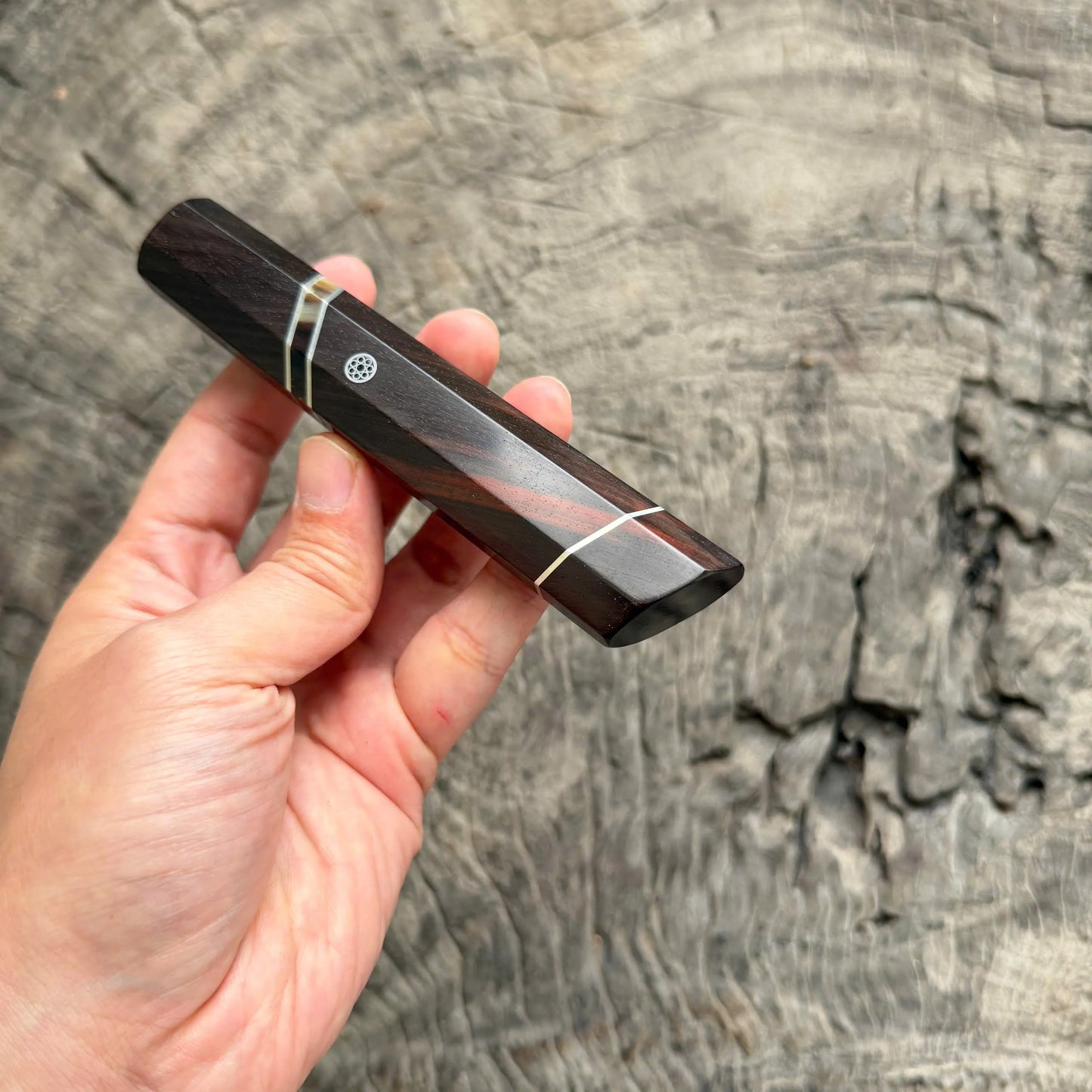 I-2 Siam Rosewood Wa handle, Cross Style with 3 Nịckel - Marble Horn Spacer, Siliver Pin- 135mm