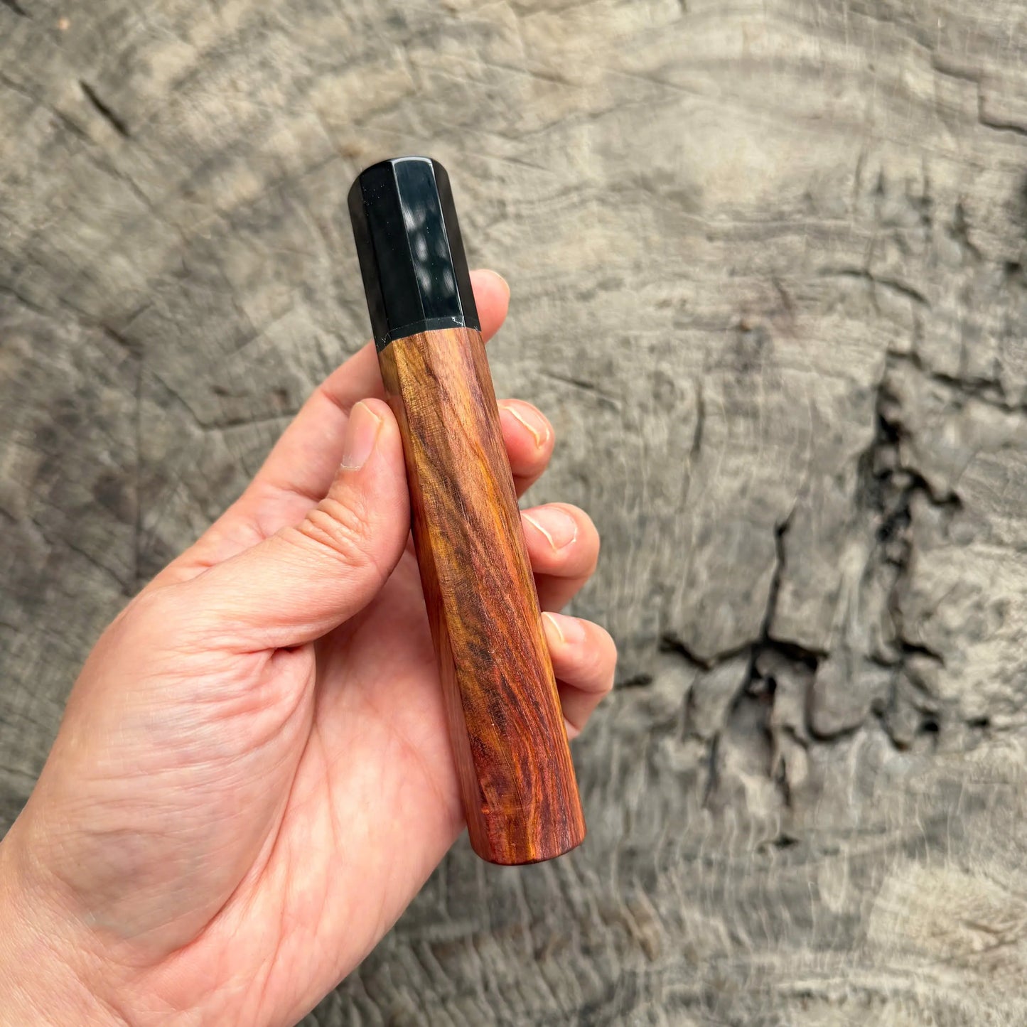 I -  15 Huanghuali wood Wa handle, Black horn ferrule, Black White Stone spacer - 145 mm