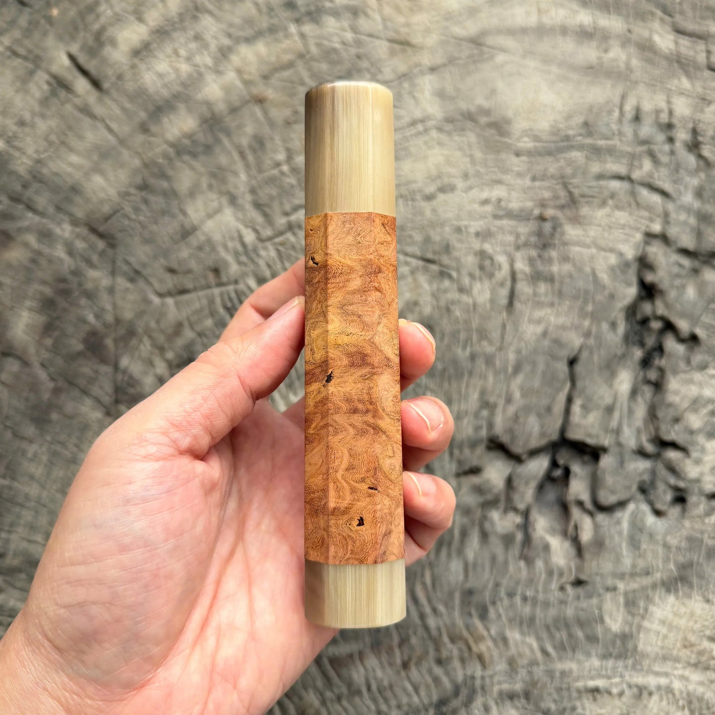 I -  4 Viet Burl Ironwood Wa handle, Nice White Horn Ferrule and Endcap - 145 mm