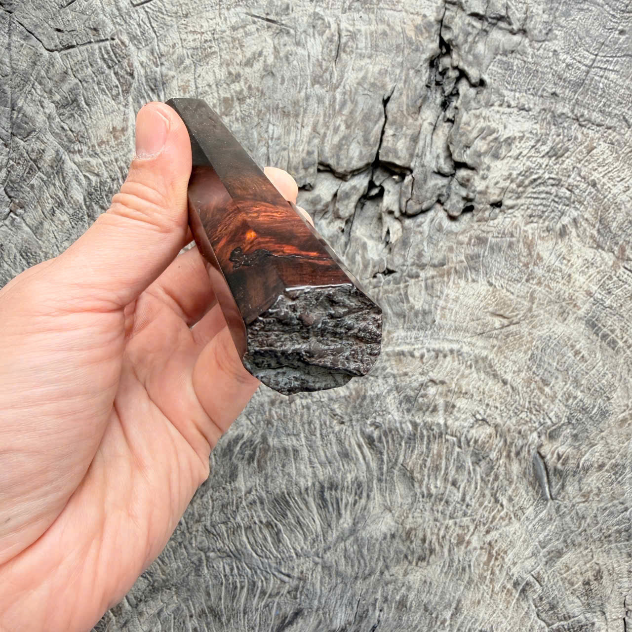 I - Super Rare Natural Burl Red Black Siamese Rosewood Wa handle, Mono , 140mm