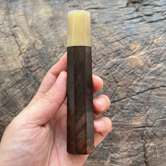 I-  6 Black curly Siam Rosewood Wa handle with marble horn ferrule -  135mm