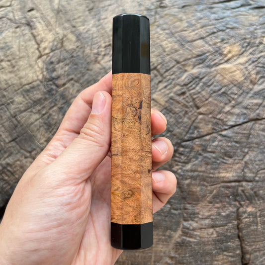 I- 4 Viet Ironwood Burl Wa handle with black horn ferrule and end cap-  135mm