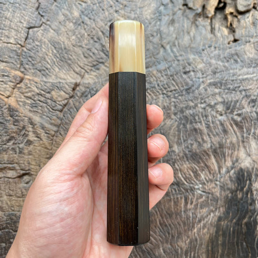 I-  Super straight grain Ebony Wa handle with marble horn ferrule - 145mm