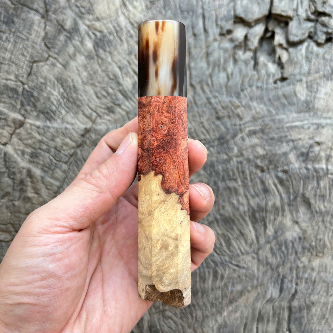 I -4 Live Edge Amboyna Burl Wa handle,  Marble horn ferrule- 140mm