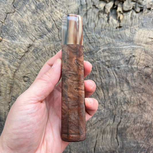I - Dark burl Wa handle with marble horn - 145mm