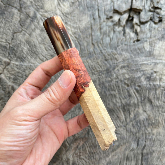 I -4 Live Edge Amboyna Burl Wa handle,  Marble horn ferrule- 140mm