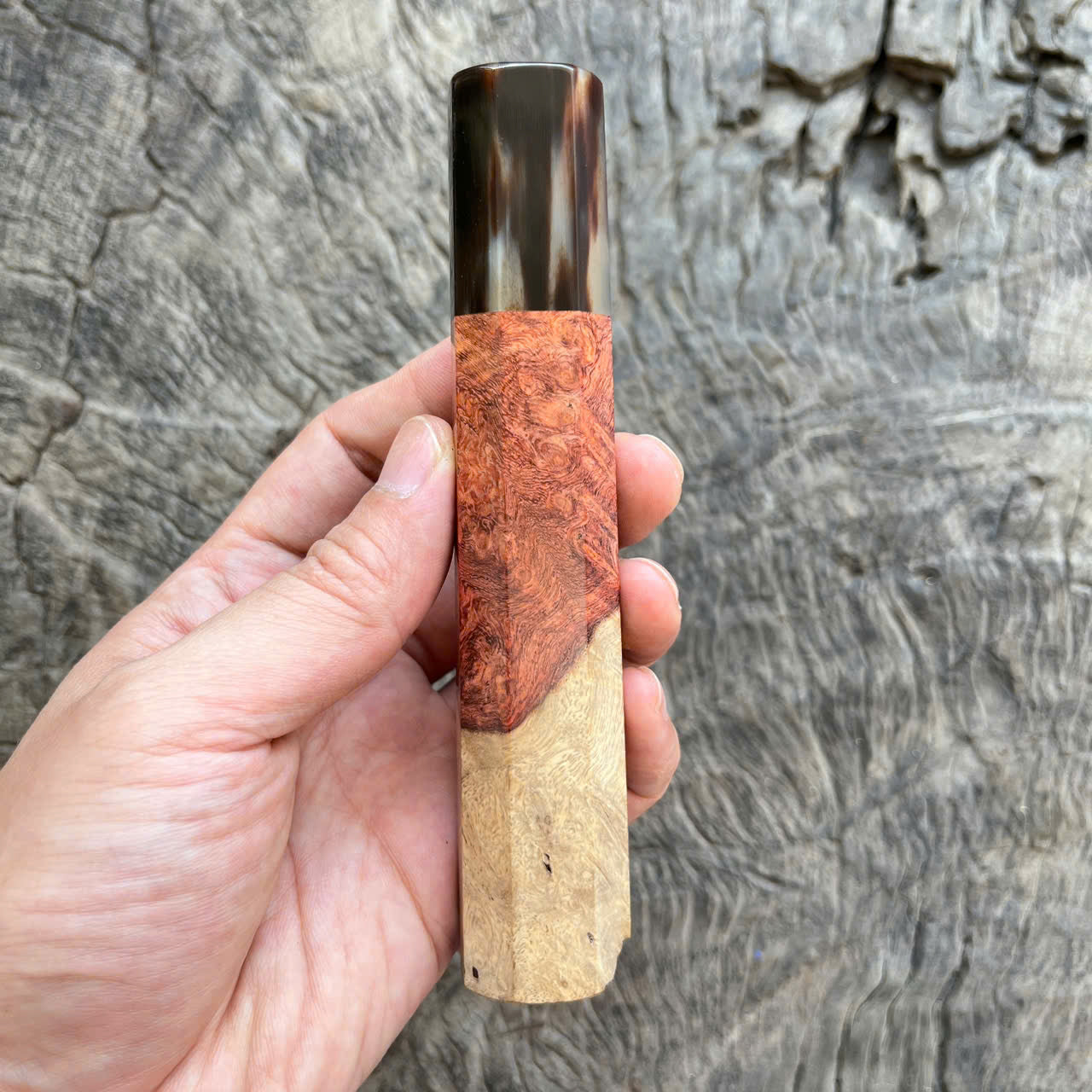 I -4 Live Edge Amboyna Burl Wa handle,  Marble horn ferrule- 140mm