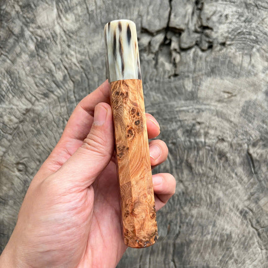 I - 3 Dragon blood burl Wa handle, Cream Marble horn ferrule - 140mm